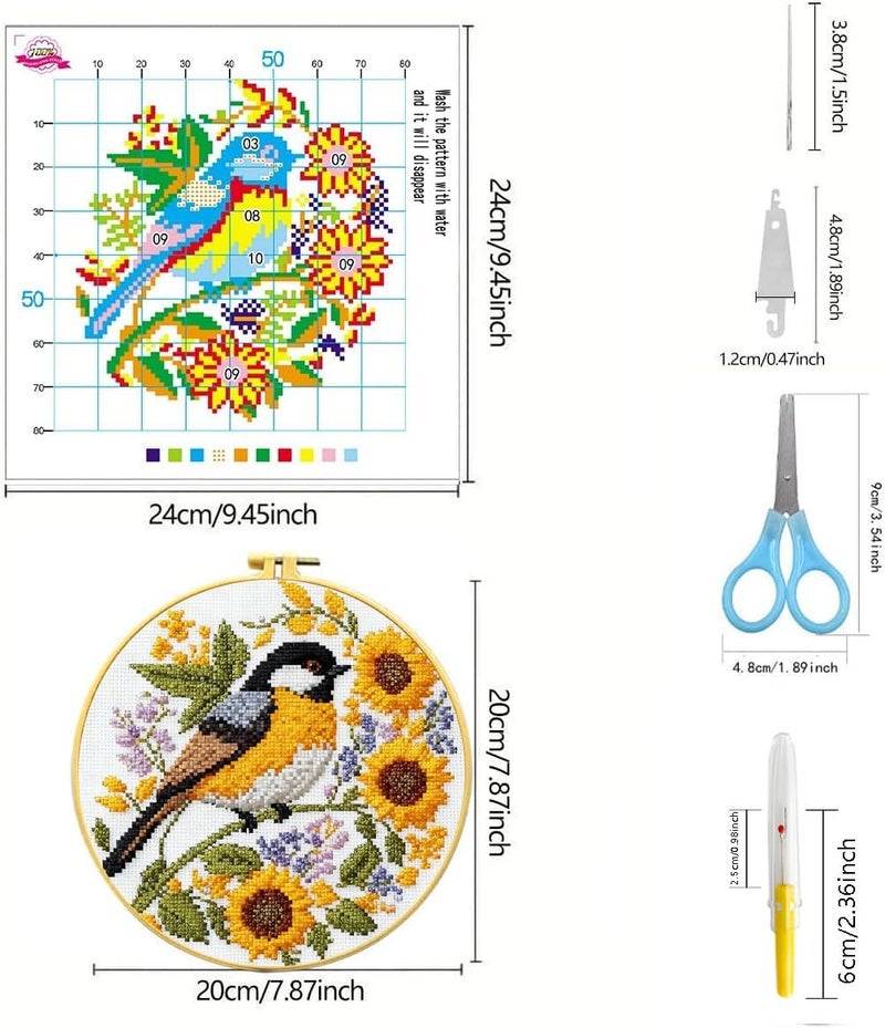 Zhenqing Zhenging Animal Cross Stitch Kit – 4 Pre-Printed Designs (Sloth, Bird, Penguin, Calf) with 11CT 9.45x9.45 Inch Fabric, Hoop, Scissors, Threader & Tools for Beginners & Adults - Image 2